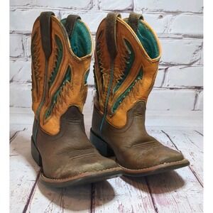 Ariat Ventek Wiggle Room Western Square Toe Boots Brown Turquoise Orange Kids 10